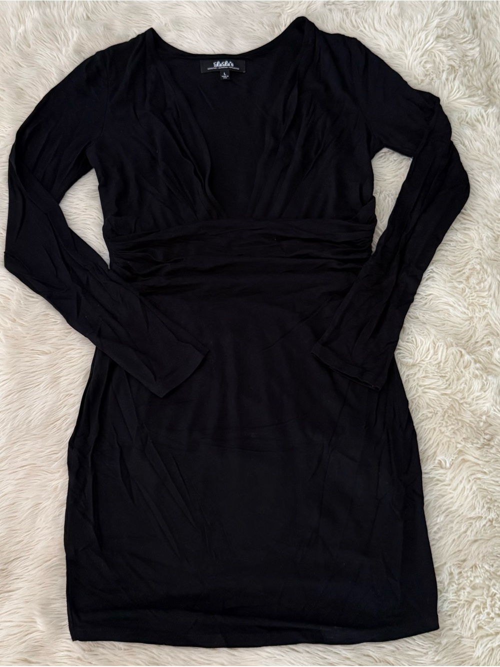 Lulu's Black Long Sleeve deep V-Neck Dress
